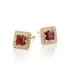 0.65ct Ruby Earrings with Diamond Halo 18K Yellow Gold