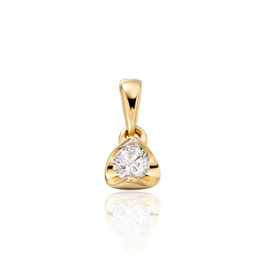 Solitaire 0.20ct Tension Set Round Diamond Pendant In 9K Yellow Gold