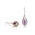 Sterling Silver Long Teardrop Dangle Earrings with Multicoloured Gemstones
