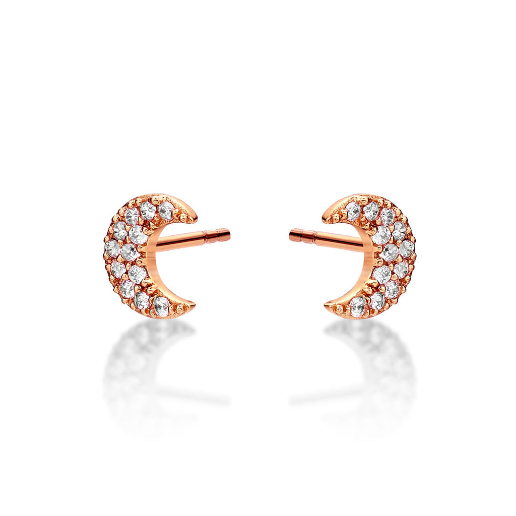 Rose Gold Plated Sterling Silver Moon Earrings with Cubic Zirconia