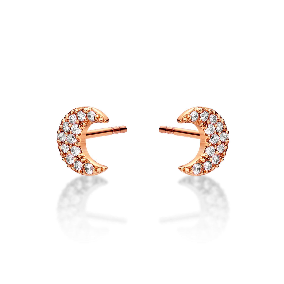 Rose Gold Plated Sterling Silver Moon Earrings with Cubic Zirconia