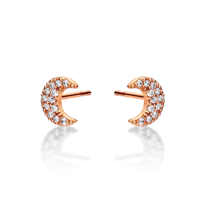 Rose Gold Plated Sterling Silver Moon Earrings with Cubic Zirconia