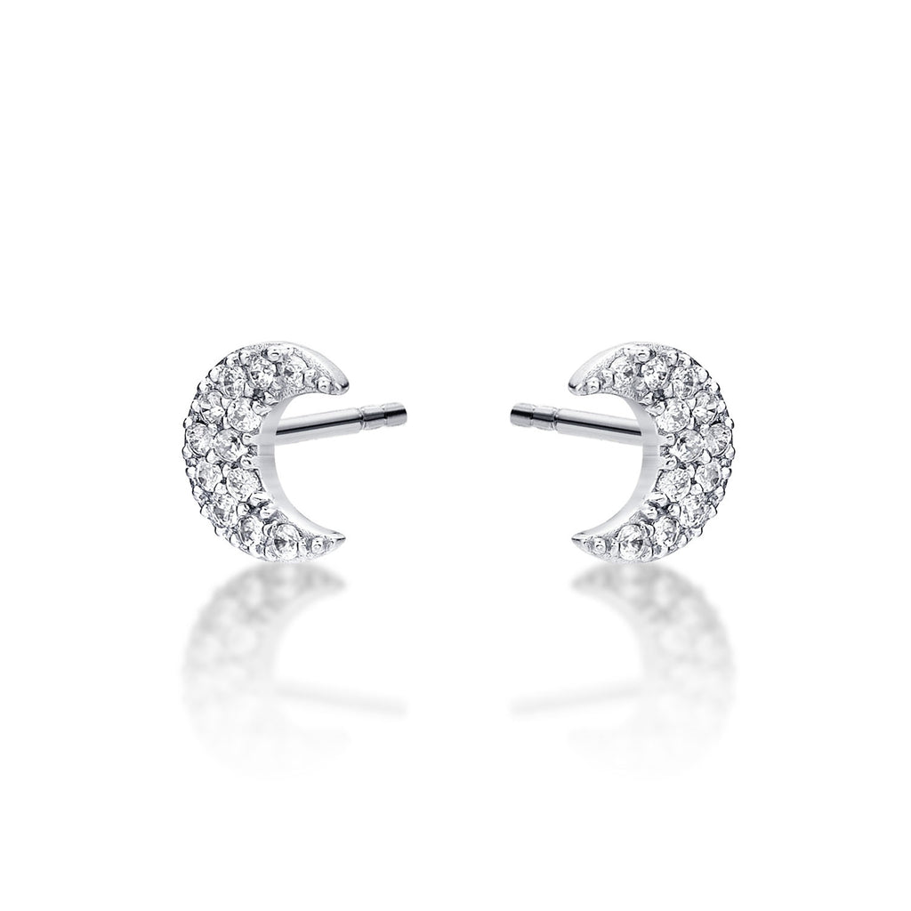 Crescent Moon Earrings in Sterling Silver set with Cubic Zirconia