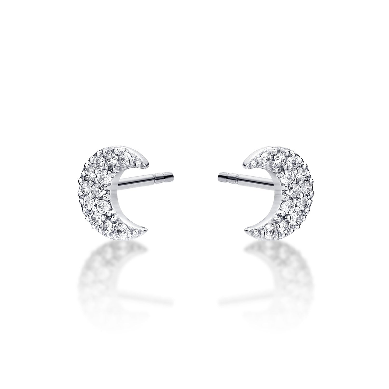 Crescent Moon Earrings in Sterling Silver set with Cubic Zirconia