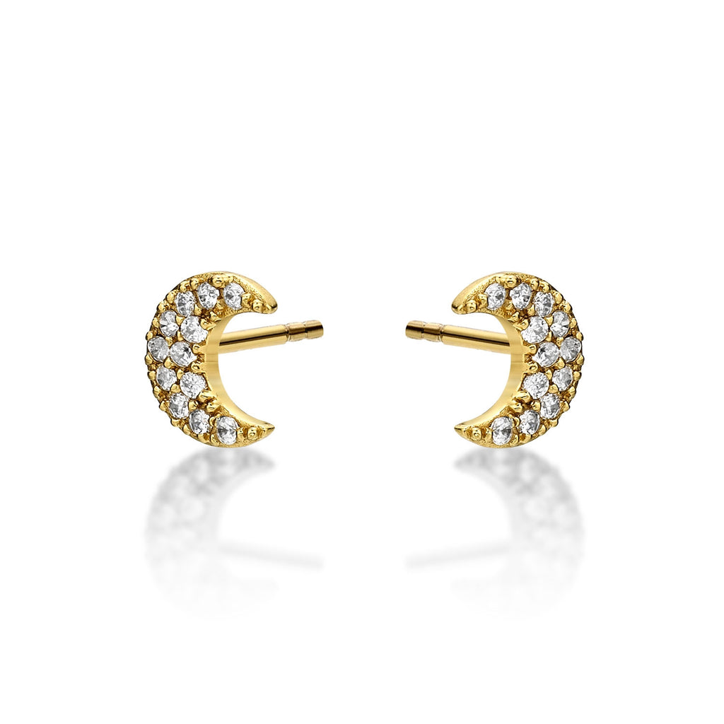 Yellow Gold Plated Sterling Silver Moon Earrings with Cubic Zirconia