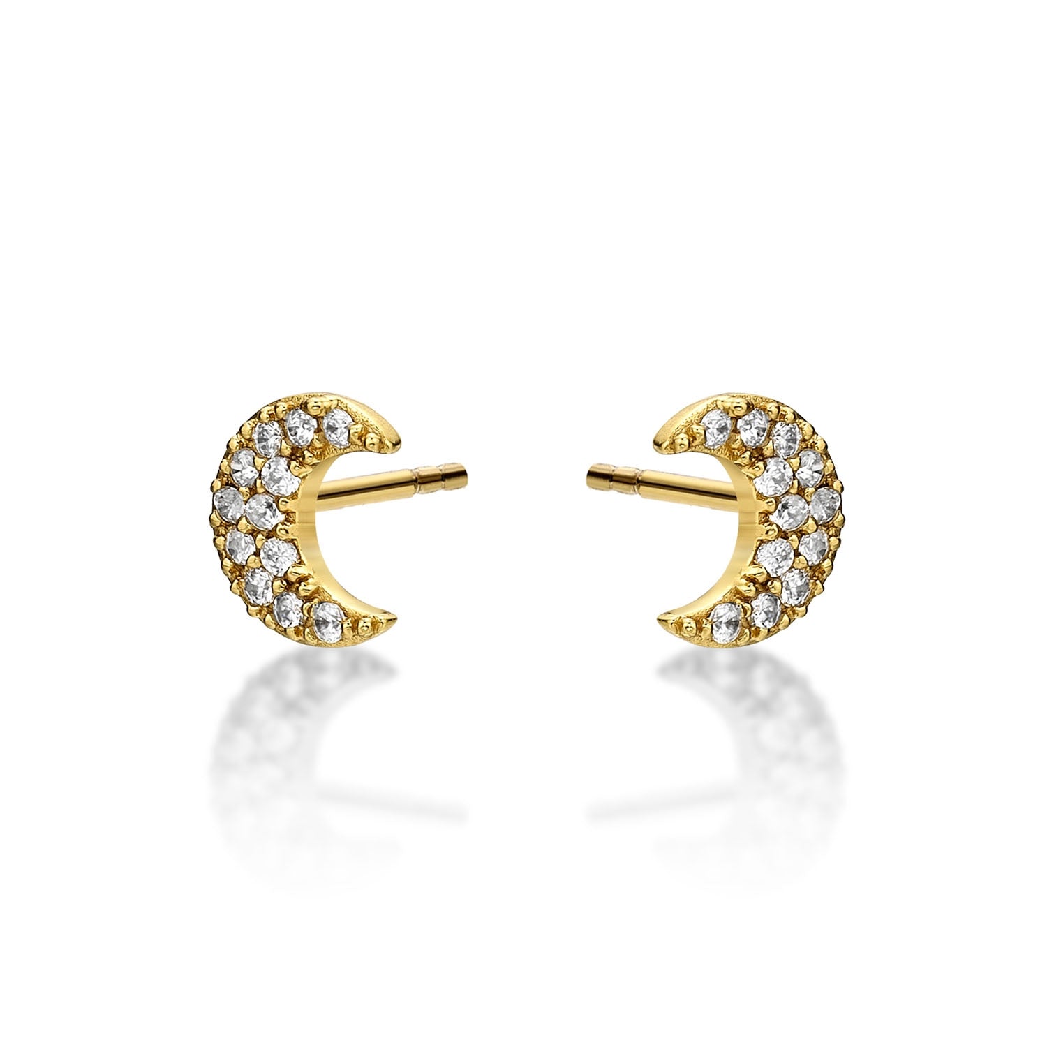 Yellow Gold Plated Sterling Silver Moon Earrings with Cubic Zirconia