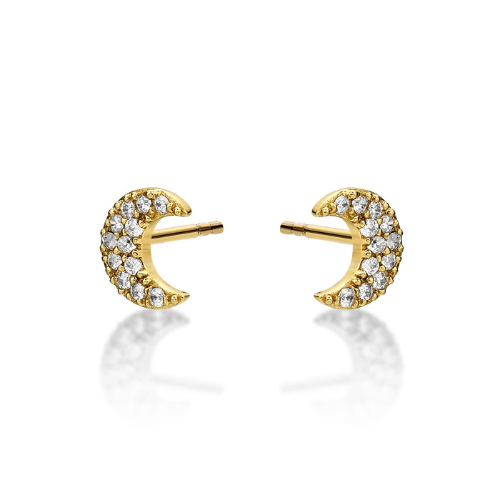 Yellow Gold Plated Sterling Silver Moon Earrings with Cubic Zirconia