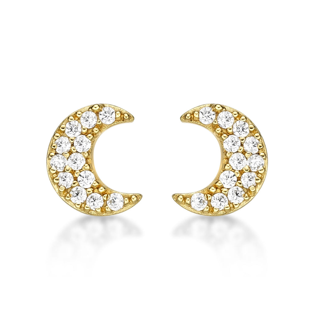 Yellow Gold Plated Sterling Silver Moon Earrings with Cubic Zirconia