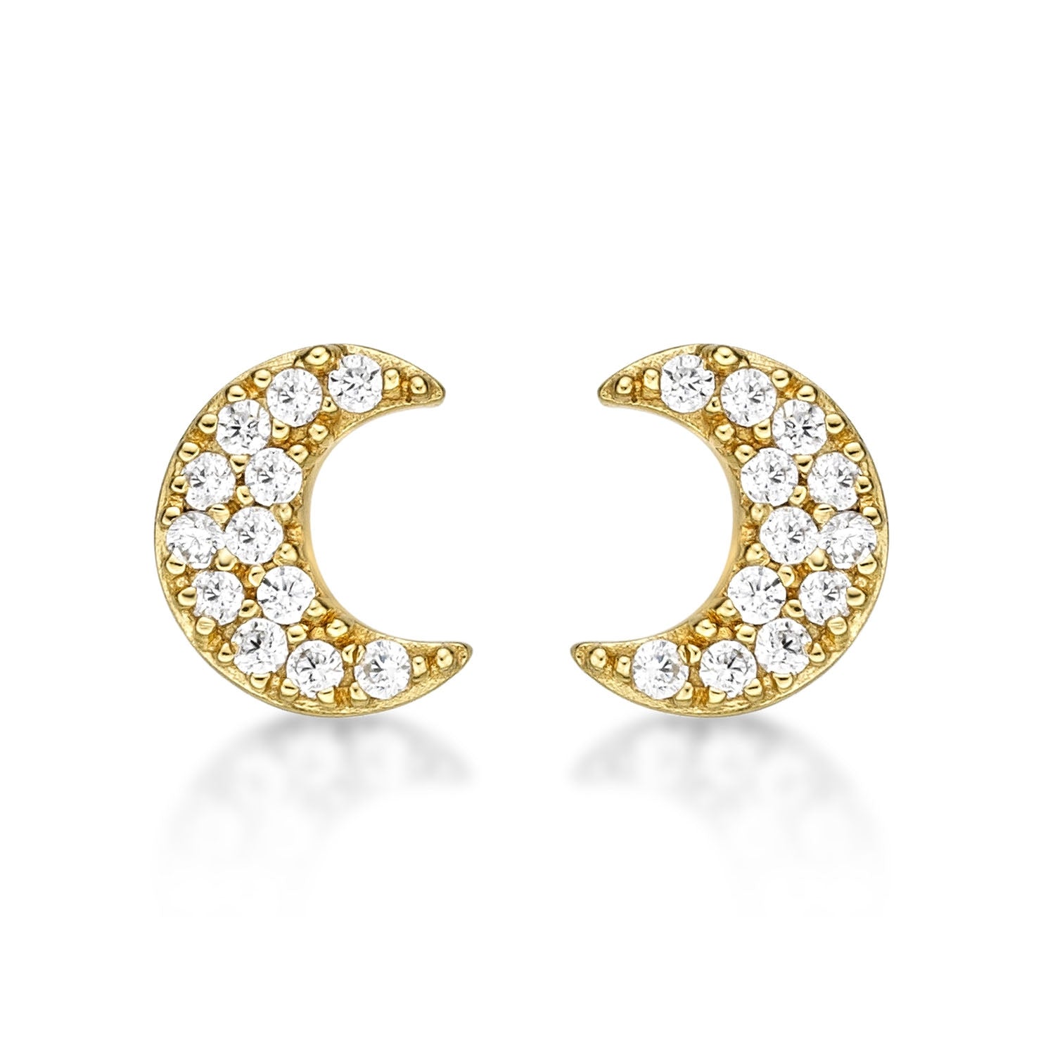 Yellow Gold Plated Sterling Silver Moon Earrings with Cubic Zirconia