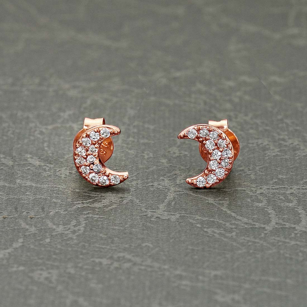 Rose Gold Plated Sterling Silver Moon Earrings with Cubic Zirconia