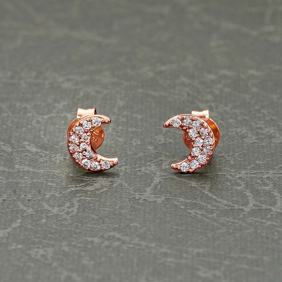 Rose Gold Plated Sterling Silver Moon Earrings with Cubic Zirconia