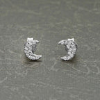 Crescent Moon Earrings in Sterling Silver set with Cubic Zirconia