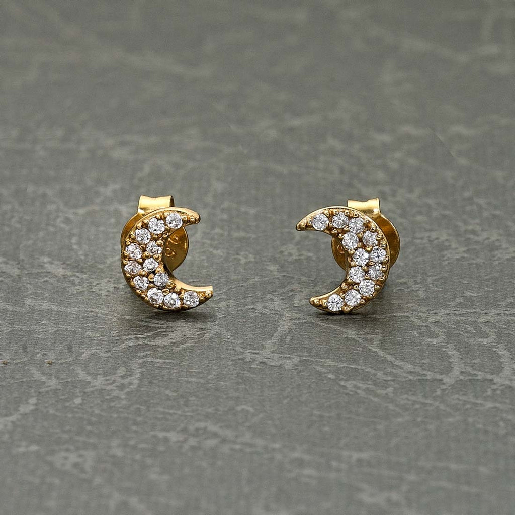 Yellow Gold Plated Sterling Silver Moon Earrings with Cubic Zirconia