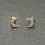Yellow Gold Plated Sterling Silver Moon Earrings with Cubic Zirconia