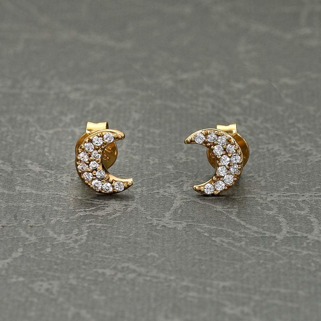 Yellow Gold Plated Sterling Silver Moon Earrings with Cubic Zirconia