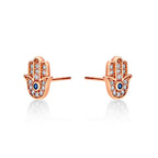 Rose Gold Plated Sterling Silver Hamza Hand Earrings with Cubic Zirconia