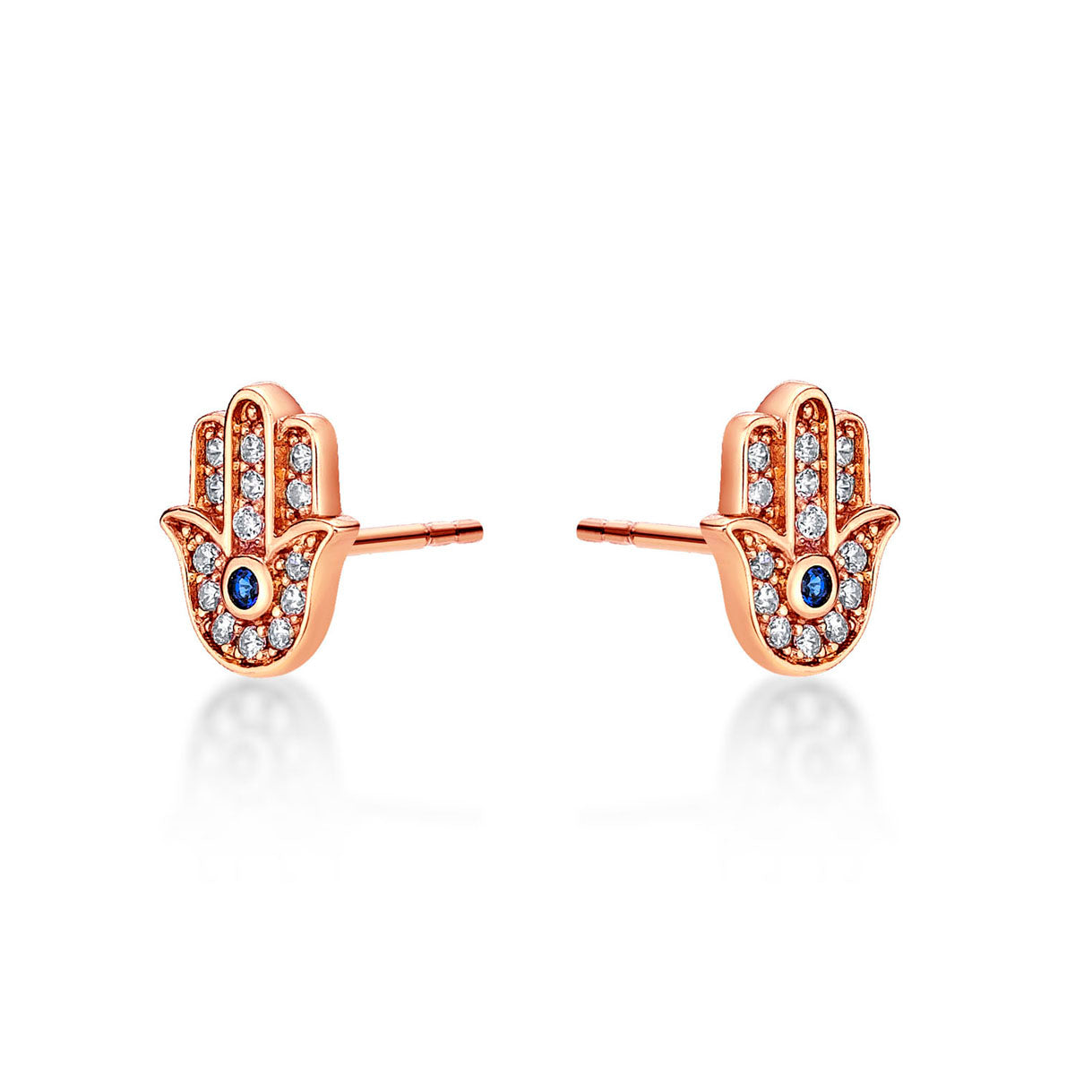 Rose Gold Plated Sterling Silver Hamza Hand Earrings with Cubic Zirconia