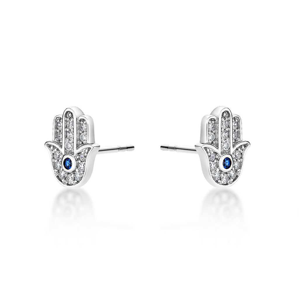 Sterling Silver Hamza Hand Earrings with Cubic Zirconia