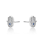 Sterling Silver Hamza Hand Earrings with Cubic Zirconia