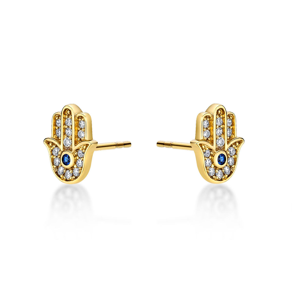 Yellow Gold Plated Sterling Silver Hamza Hand Earrings with Cubic Zirconia