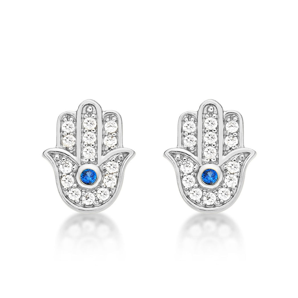 Sterling Silver Hamza Hand Earrings with Cubic Zirconia