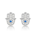 Sterling Silver Hamza Hand Earrings with Cubic Zirconia