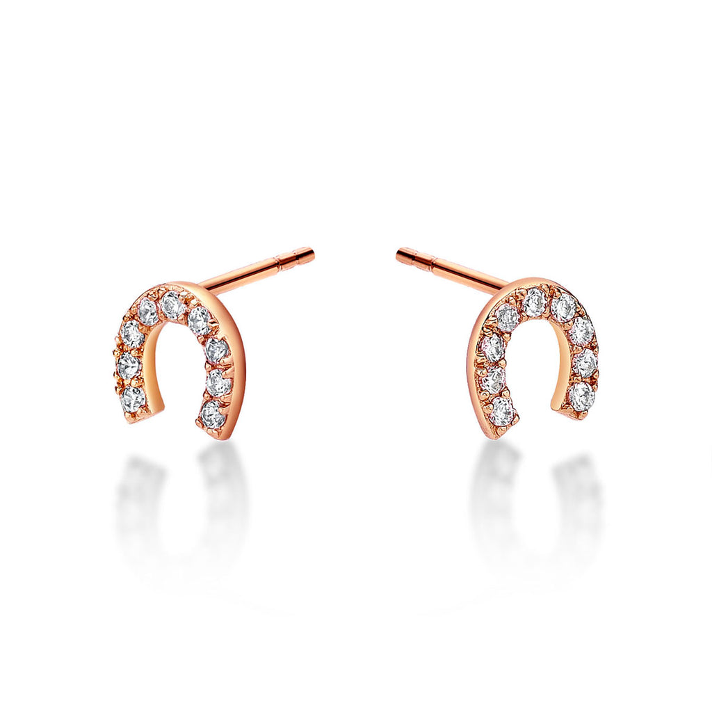 Rose Gold Plated Sterling Silver Horseshoe Earrings Cubic Zirconia