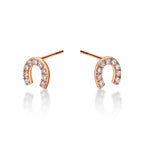 Rose Gold Plated Sterling Silver Horseshoe Earrings Cubic Zirconia