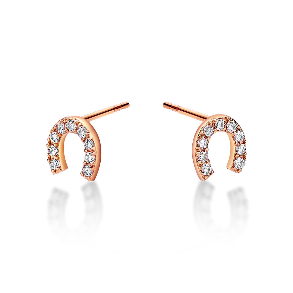 Rose Gold Plated Sterling Silver Horseshoe Earrings Cubic Zirconia