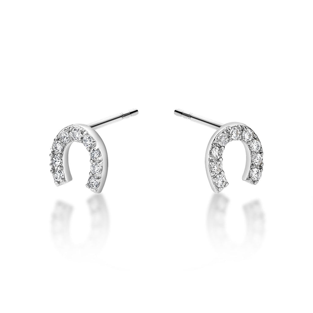 Sterling Silver Lucky Horseshoe Earrings Cubic Zirconia