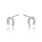 Sterling Silver Lucky Horseshoe Earrings Cubic Zirconia