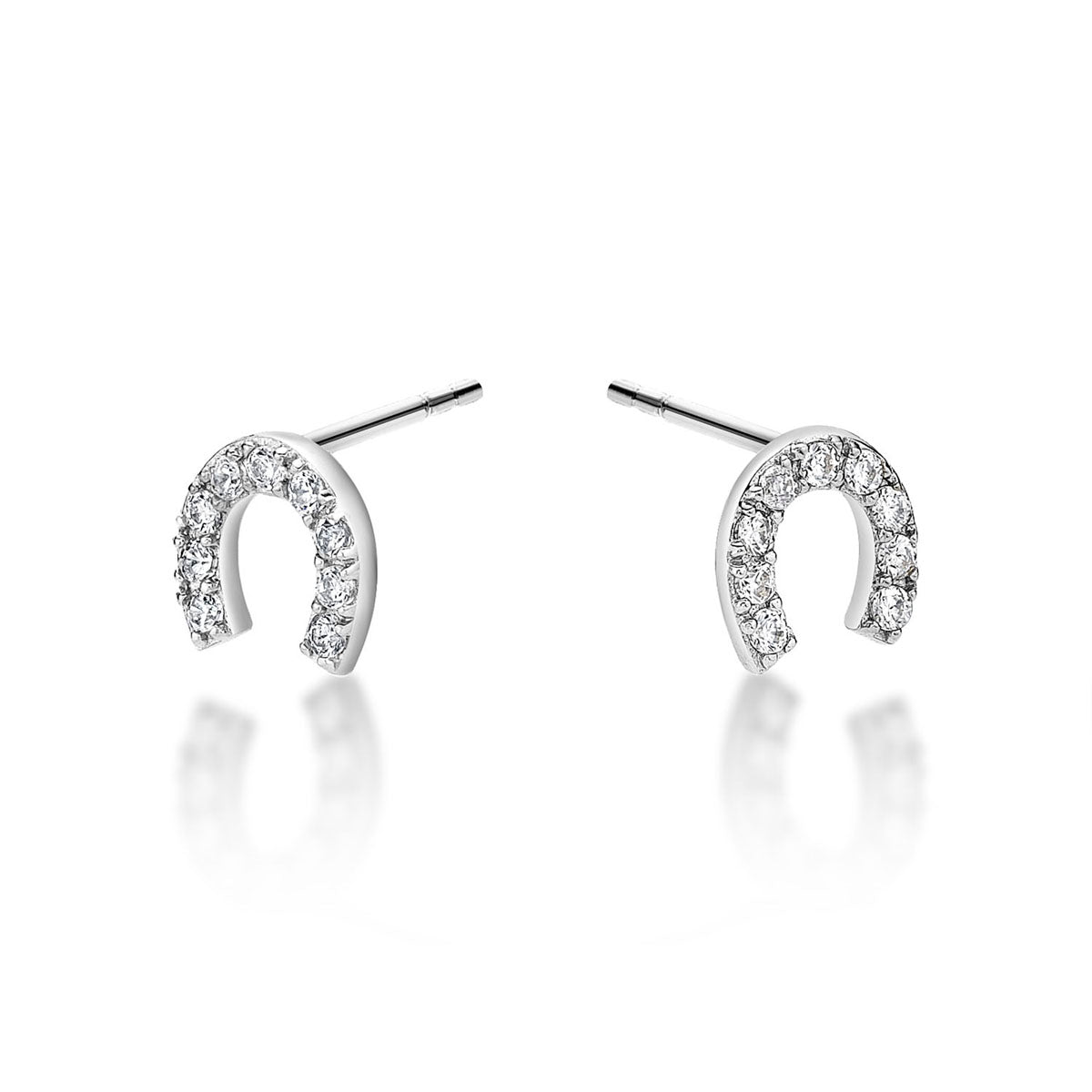 Sterling Silver Lucky Horseshoe Earrings Cubic Zirconia