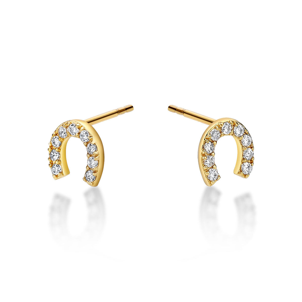 Yellow Gold Plated Sterling Silver Horseshoe Earrings Cubic Zirconia