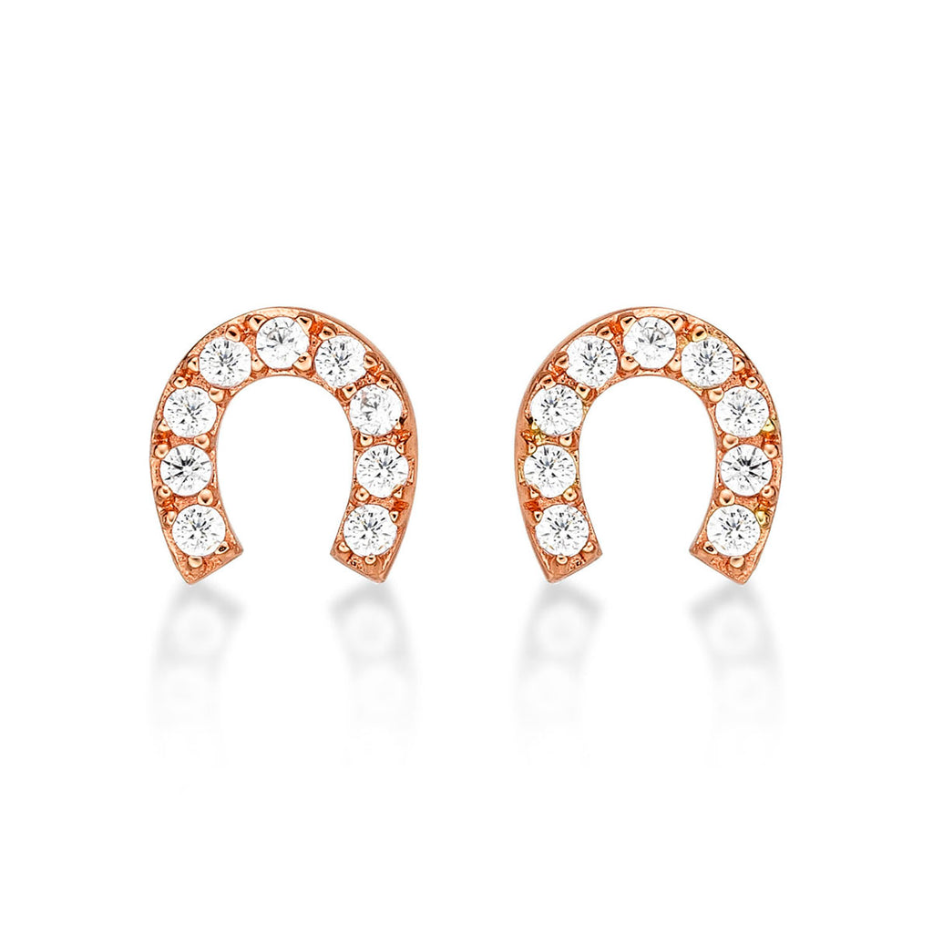 Rose Gold Plated Sterling Silver Horseshoe Earrings Cubic Zirconia