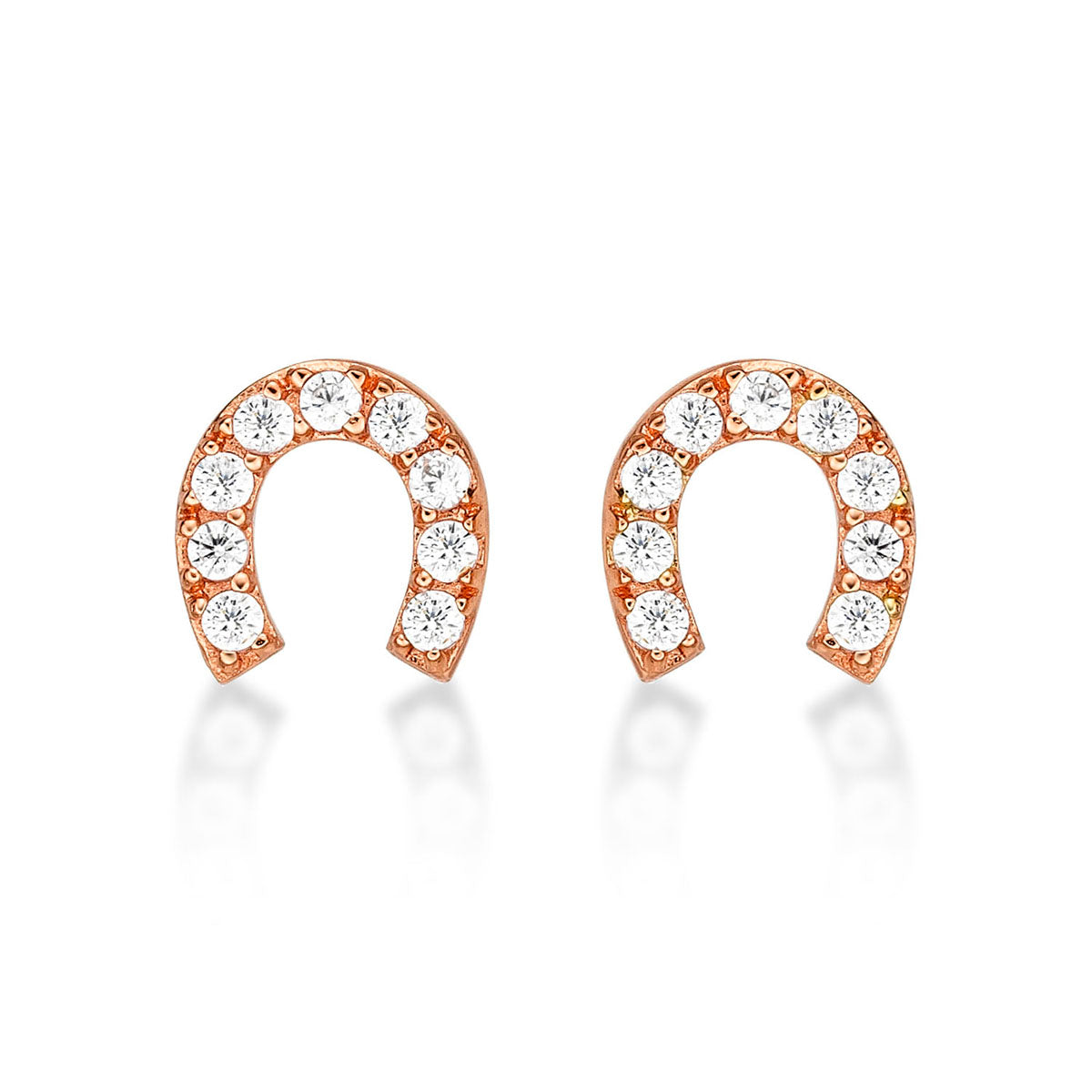 Rose Gold Plated Sterling Silver Horseshoe Earrings Cubic Zirconia