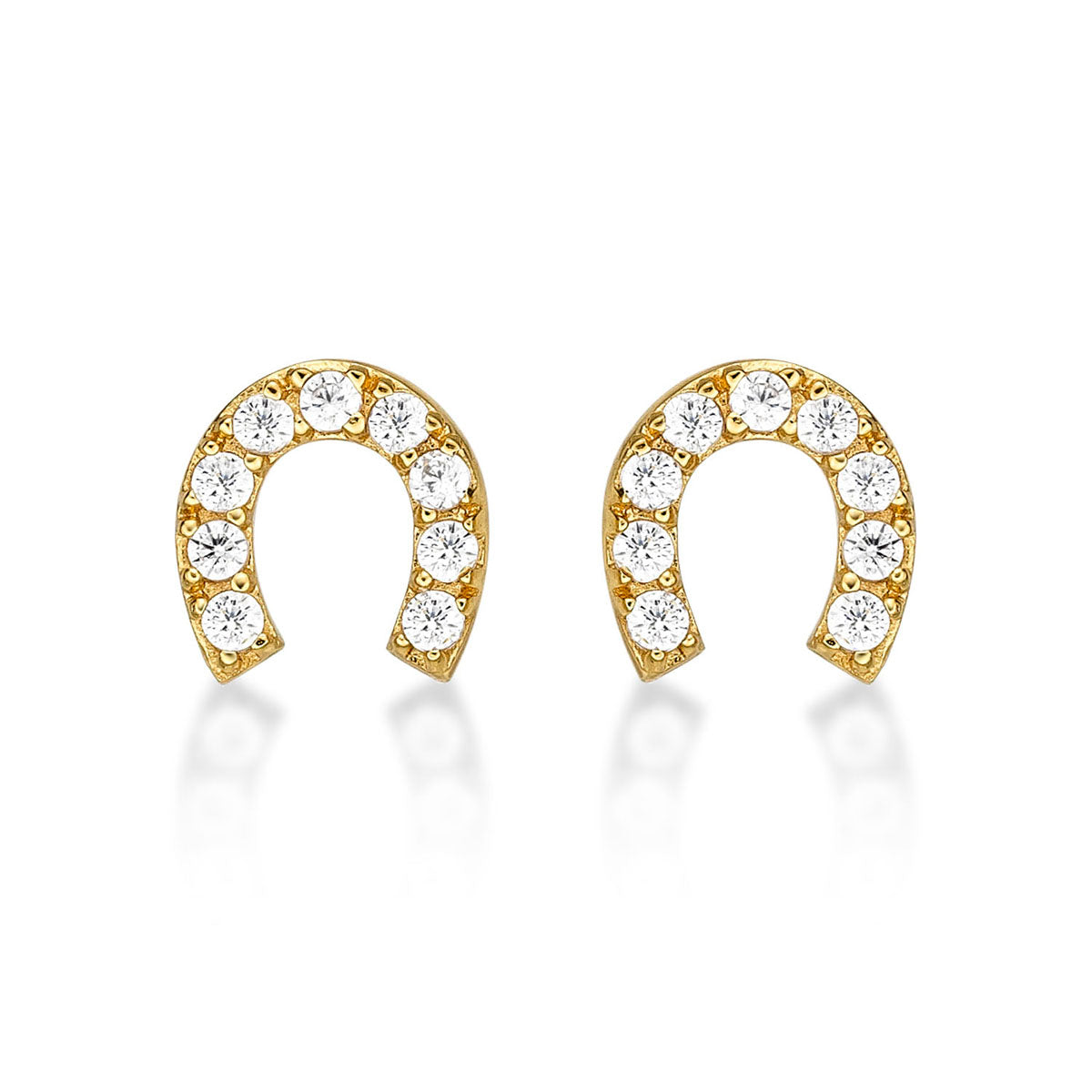 Yellow Gold Plated Sterling Silver Horseshoe Earrings Cubic Zirconia