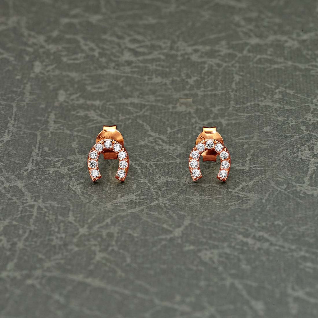 Rose Gold Plated Sterling Silver Horseshoe Earrings Cubic Zirconia