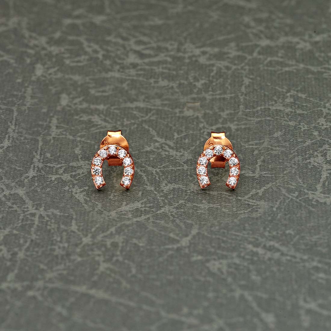 Rose Gold Plated Sterling Silver Horseshoe Earrings Cubic Zirconia