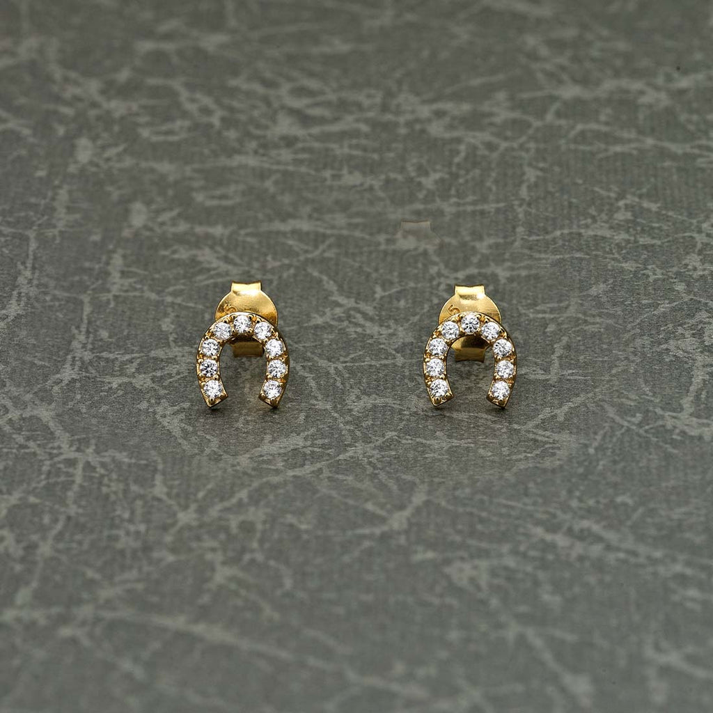 Yellow Gold Plated Sterling Silver Horseshoe Earrings Cubic Zirconia