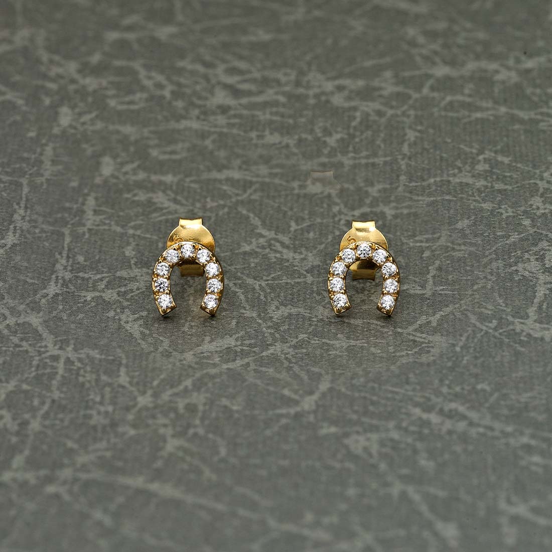 Yellow Gold Plated Sterling Silver Horseshoe Earrings Cubic Zirconia