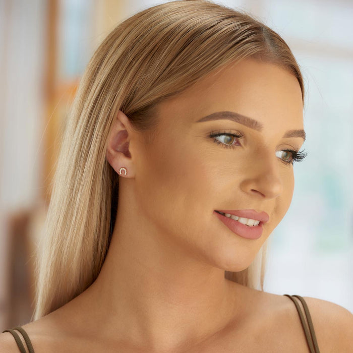 Yellow Gold Plated Sterling Silver Horseshoe Earrings With Cubic Zirconia