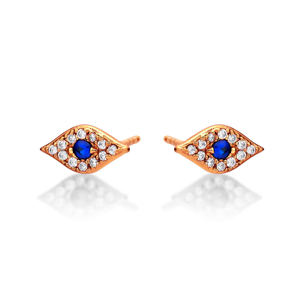 Rose Gold Plated Sterling Silver Evil Eye Earrings with Cubic Zirconia