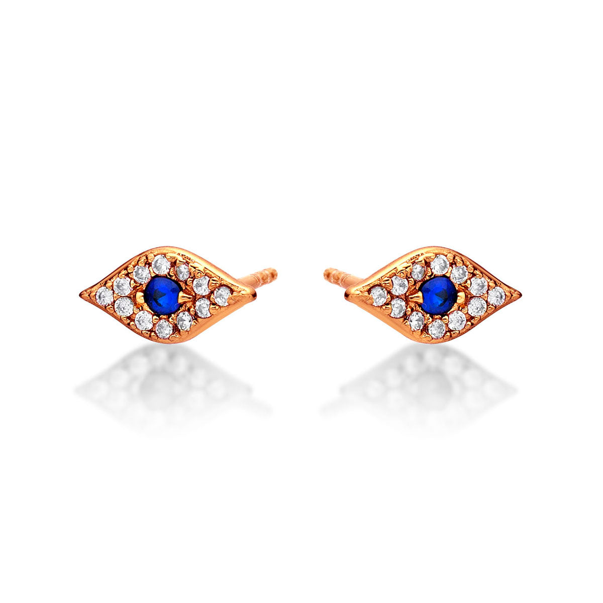 Rose Gold Plated Sterling Silver Evil Eye Earrings with Cubic Zirconia