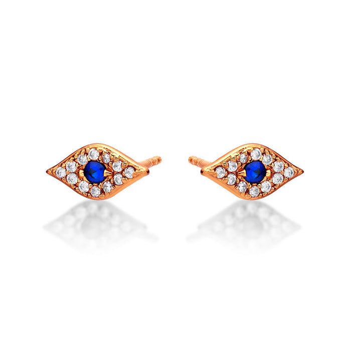 Rose Gold Plated Sterling Silver Evil Eye Earrings with Cubic Zirconia