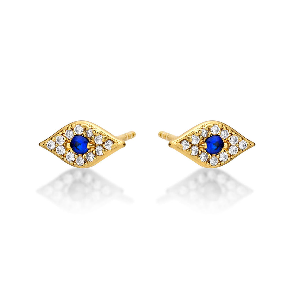 Yellow Gold Plated Sterling Silver Evil Eye Earrings with Cubic Zirconia