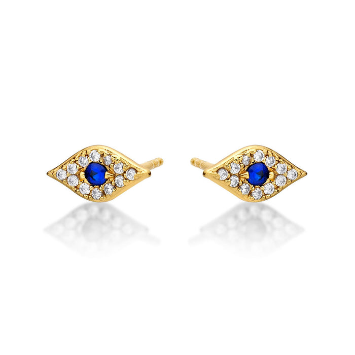 Yellow Gold Plated Sterling Silver Evil Eye Earrings with Cubic Zirconia