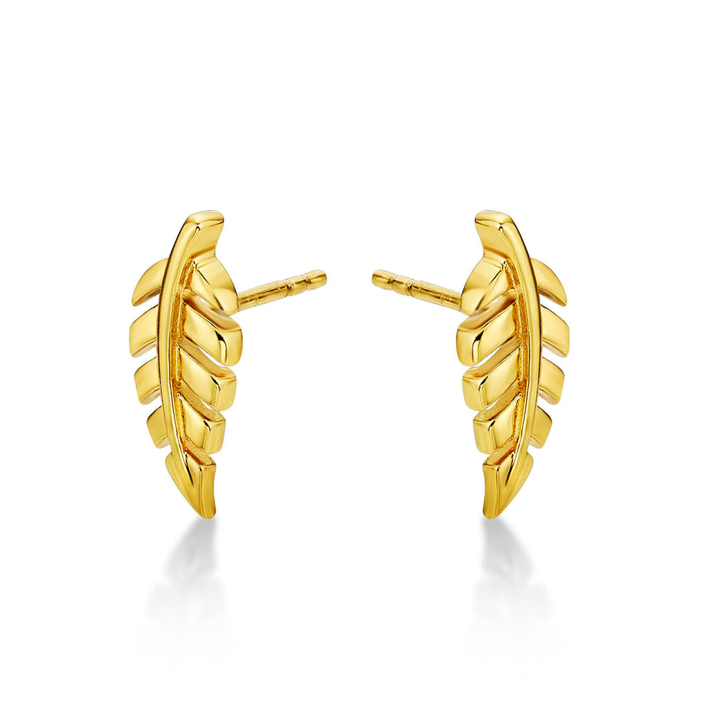 Yellow Gold Plated Sterling Silver Feather Earrings