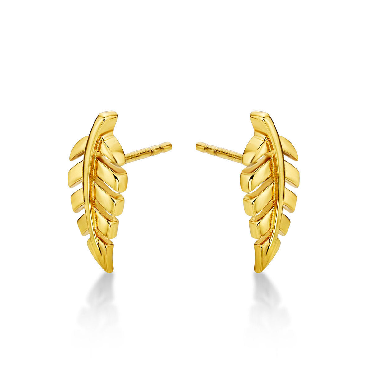 Yellow Gold Plated Sterling Silver Feather Earrings