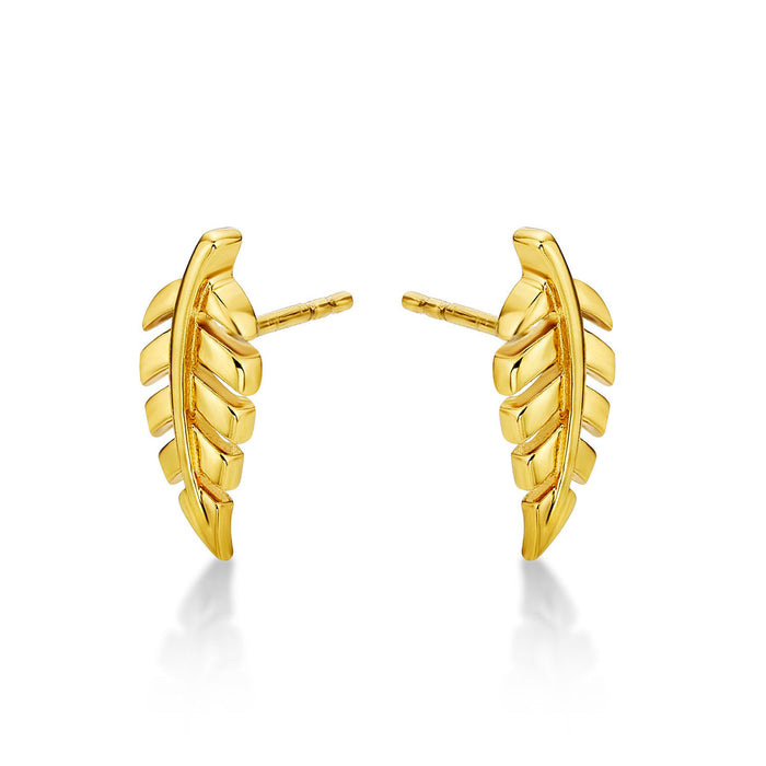 Yellow Gold Plated Sterling Silver Feather Earrings