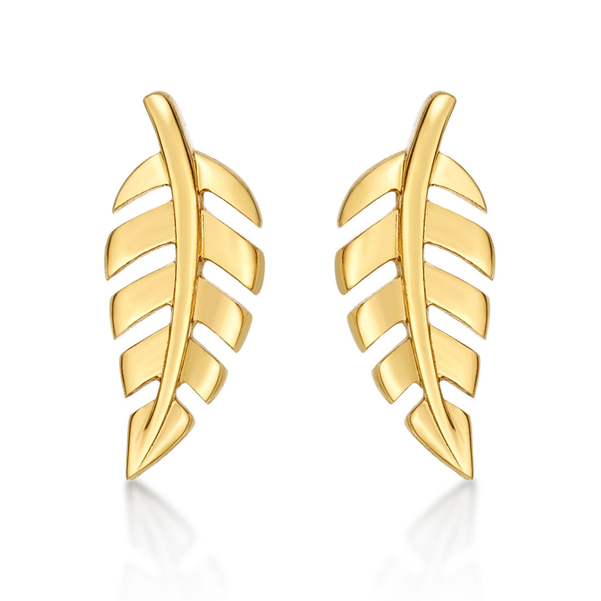 Yellow Gold Plated Sterling Silver Feather Earrings